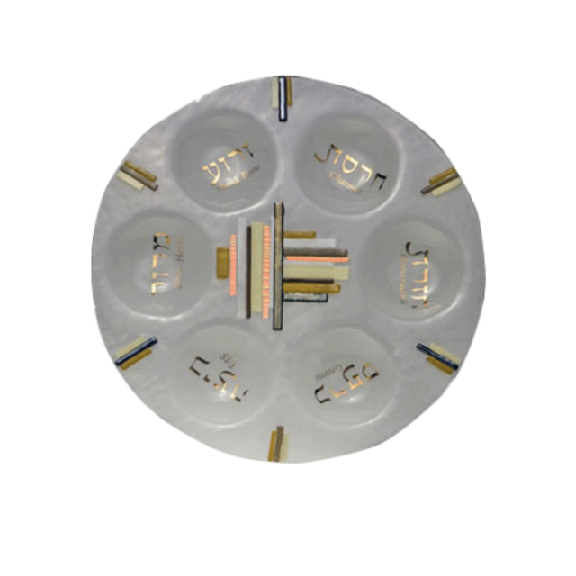 Glass Gold Duo Linear Round Seder Plate by Beames Designs