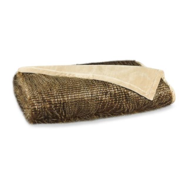 Faux Fur Throw, 50" X 65", Brown Owl Feather