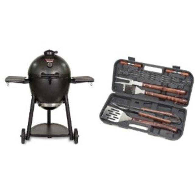 Char-Griller 16620 Akorn Kamado Kooker Charcoal Barbecue Grill and Smoker, Black with Cuisinart Grilling Set