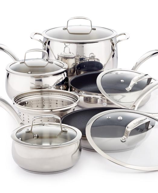 Belgique Stainless Steel 11 Piece Cookware Set with Nonstick Sauté Pan & Fry Pan