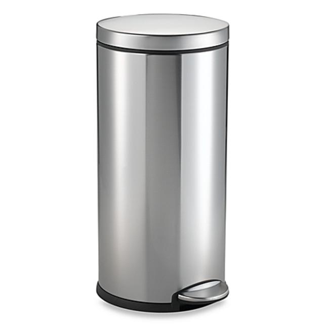 simplehuman® Brushed Stainless Steel Fingerprint Proof Round 30-Liter Step Trash Can