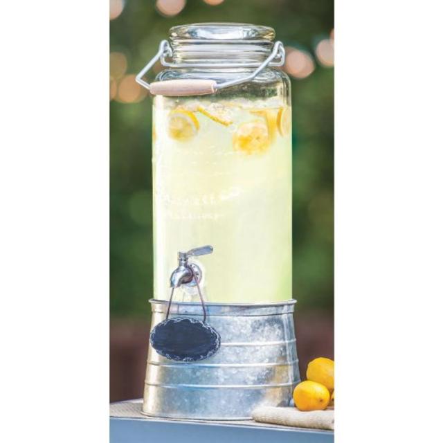 FarmStand 2.5 Gallon Glass Beverage Dispenser with Galvanized Steel Frame Vintage