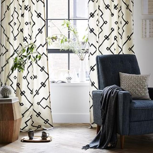 Crewel Lattice Embroidered Curtain - 108" LENGTH