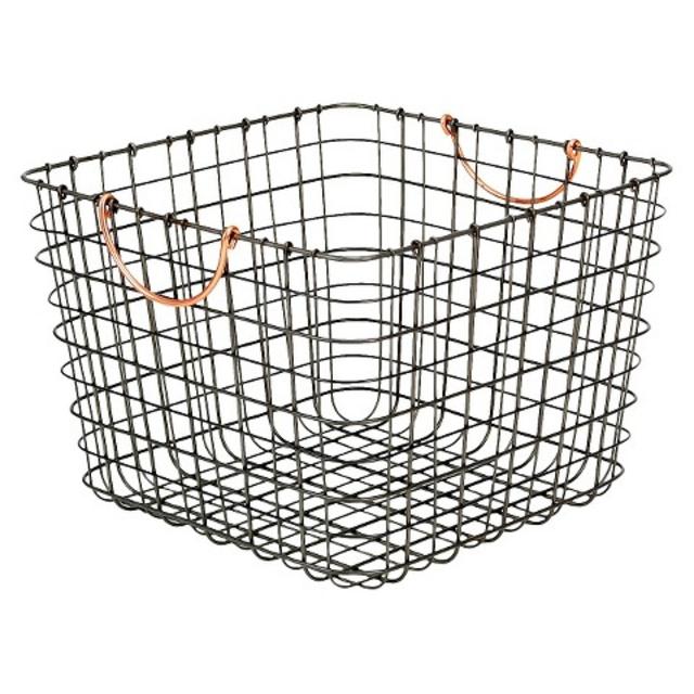 Large Milk Crate Wire Storage Bin - Antique Pewter with Copper Handle - Threshold™