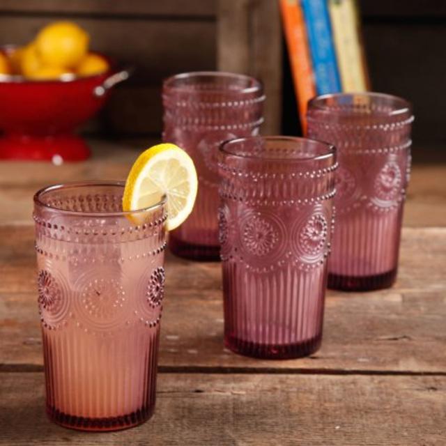 The Pioneer Woman Adeline 16-Ounce Emboss Glass Tumblers, Set of 4