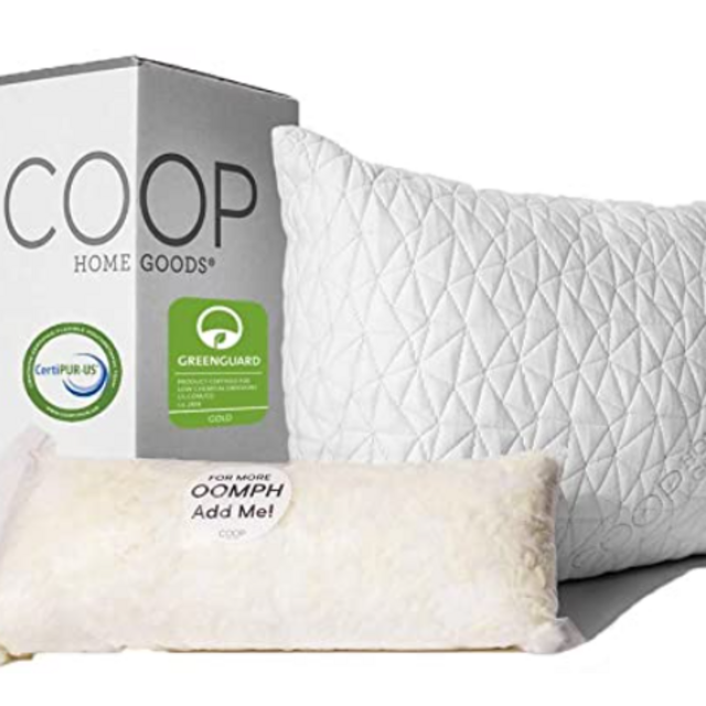 Coop Home Goods - Premium Adjustable Loft Pillow - Cross-Cut Memory Foam Fill - Lulltra Washable Cover from Bamboo Derived Rayon - CertiPUR-US/GREENGUARD Gold Certified - Queen