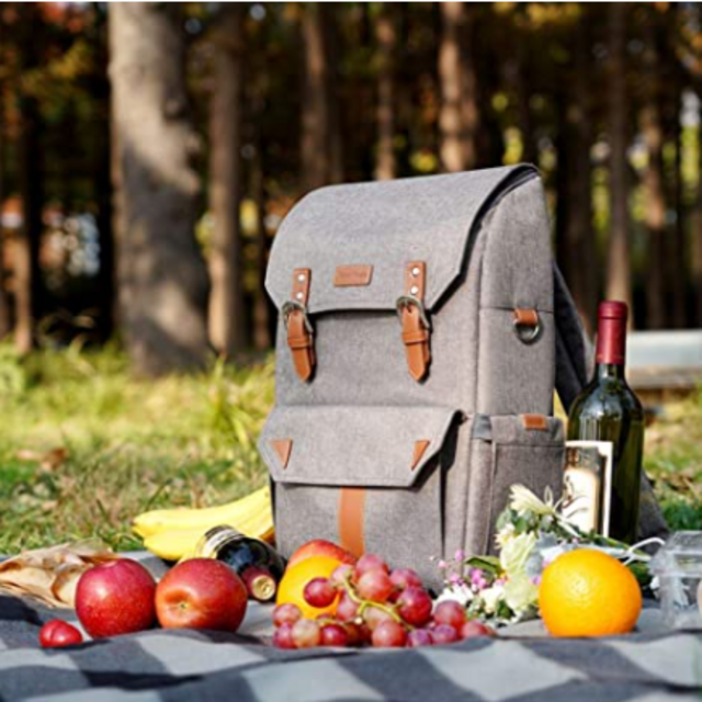 HappyPicnic Insulated Picnic Backpack with Roomy Cooler Compartment, Bottle Holders and Large Waterproof Picnic Rug