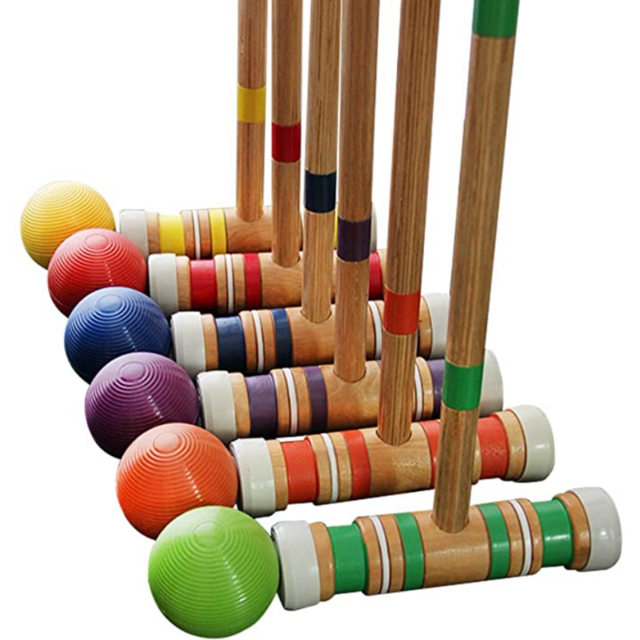 Juegoal Six Player Croquet Set with Wooden Mallets Colored Balls for Lawn, Backyard and Park, 28 Inch