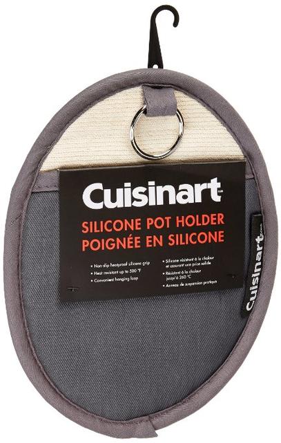 Cuisinart Oval Pot Holder/Oven Mitt w/ Pocket & Heat Resistant Non-Slip Silicone Grip, Grey