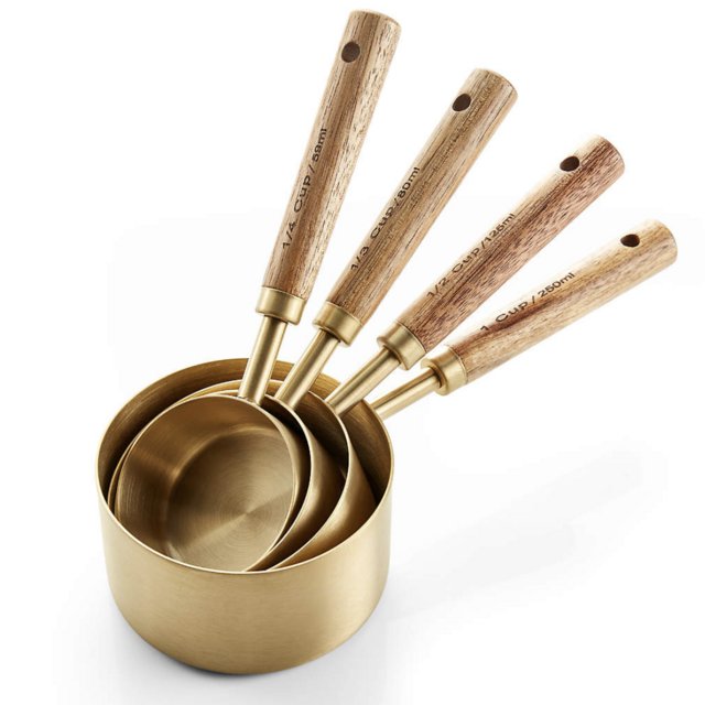Acacia Wood and Gold Measuring Cups, Set of 4