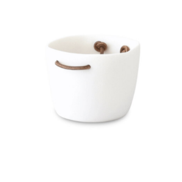 Ice Bucket in White with Leather Handles, from Tina Frey