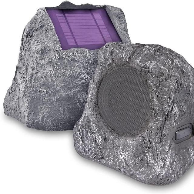 Innovative Technology Outdoor Rock Speaker Pair - Wireless Bluetooth , for Garden, Patio, Waterproof, Built for all Seasons & Solar Powered with Rechargeable Battery, Music Streaming - Charcoal