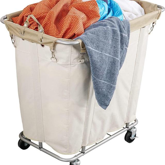 PLKOW Laundry Cart with Wheels 320L Large Rolling Laundry Cart for Commercial/Home, Rolling Laundry Basket with Steel Frame and Waterproof Oxford Cloth, 9 Bushel, 32.3L x 19.7W x 30.7H Inch, Beige