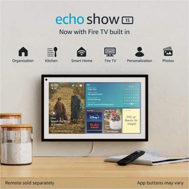Echo Show 15 | Full HD 15.6" smart display with Alexa and Fire TV built in | Remote not included