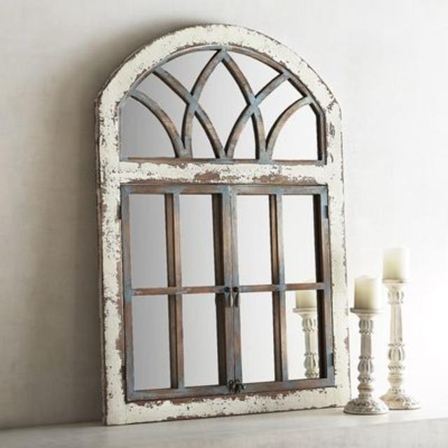 Blue Washed Garden Window Mirror