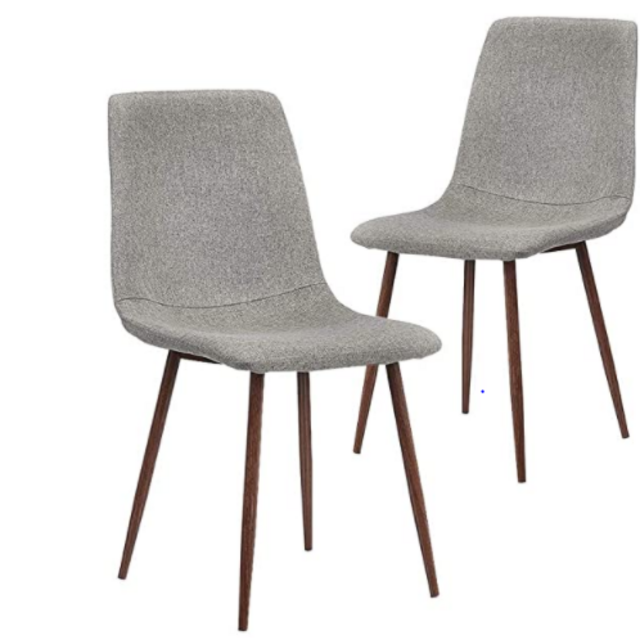 CangLong Dining Chairs Set of 2, Kitchen Chairs with Cushion Seat Back, Grey Back and Metal Legs, Modern Mid Century Living Room Side Chairs