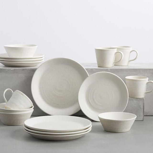 Larkin Reactive Glaze Stoneware 16-Piece Dinnerware Set - White