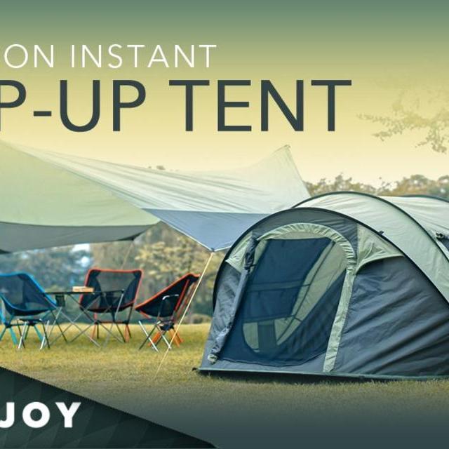 Roll over image to zoom in FiveJoy Instant 4-Person Pop Up Dome Tent - Easy, Automatic Setup - Fast Pitch & Fold into Portable Carrying Case (Includes Stakes), Ideal Shelter for Casual Family Camping, Hiking, Outdoor Festivals