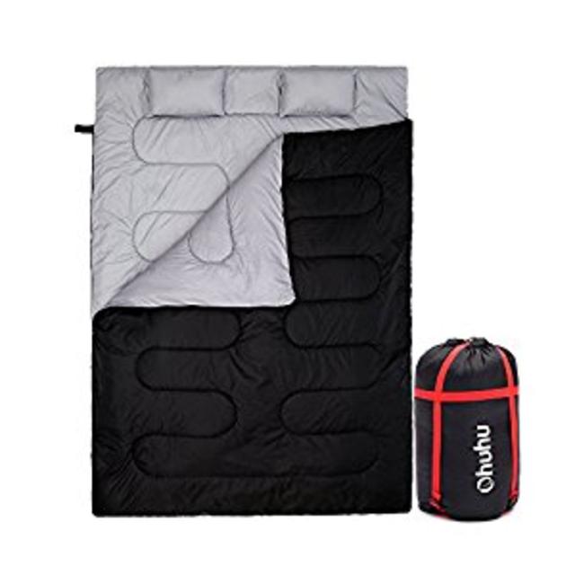 Roll over image to zoom in Ohuhu Double Sleeping Bag with 2 Pillows and a Carrying Bag for Camping, Backpacking, Hiking