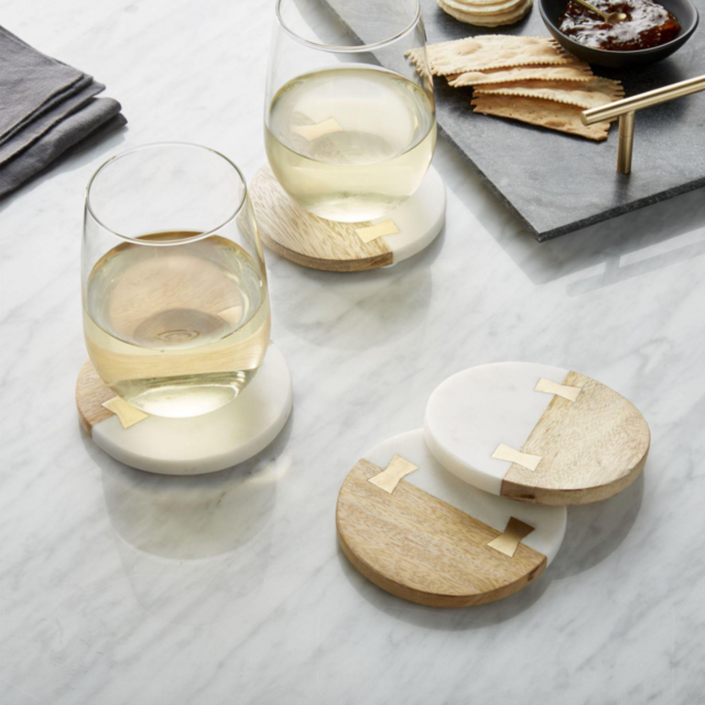 Wood and Marble Coasters, Set of 4