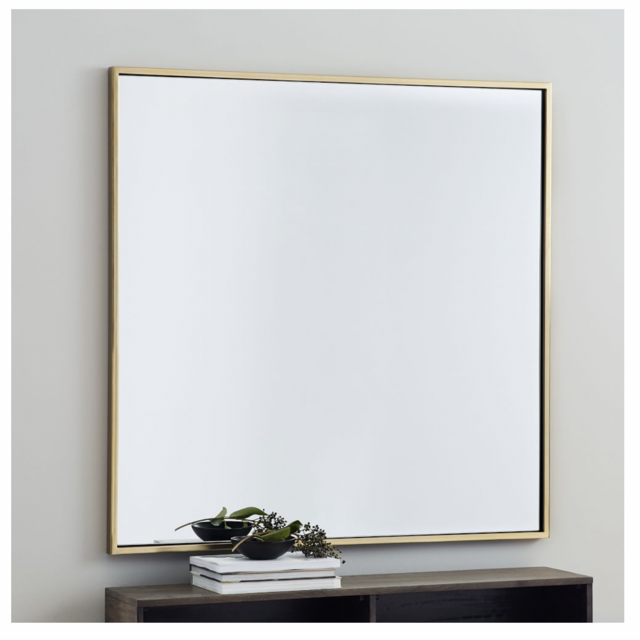 Metal Frame 42" Square Mirror, Antique Brass