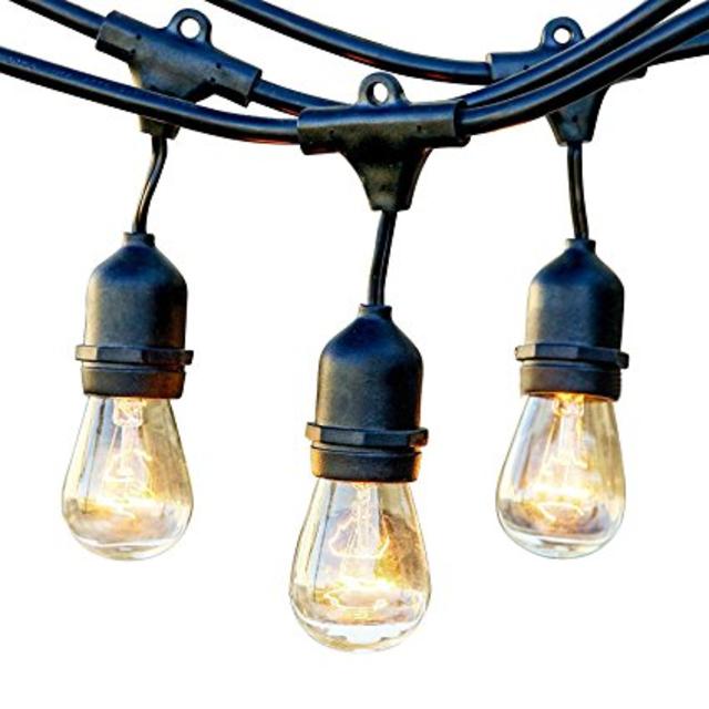 48feet String Lights with 21pcs Incandescent Bulbs 15 Dropped Sockets E26 Weatherproof for Outdoor Garden Party Patio Bistro Market Cafe Hanging Umbrella Lamp Backyard