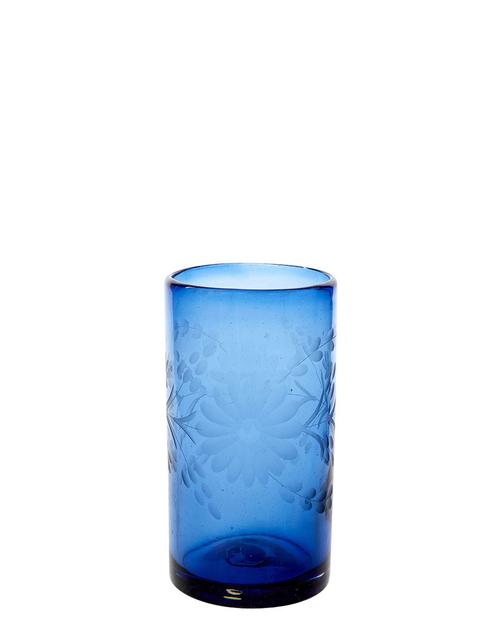 French Blue Tall Flower Glass