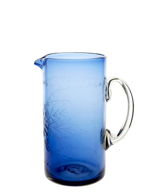 French Blue Tall Glass Pitcher