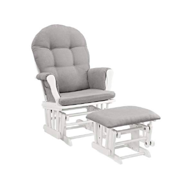 Windsor Glider and Ottoman, White with Gray Cushion