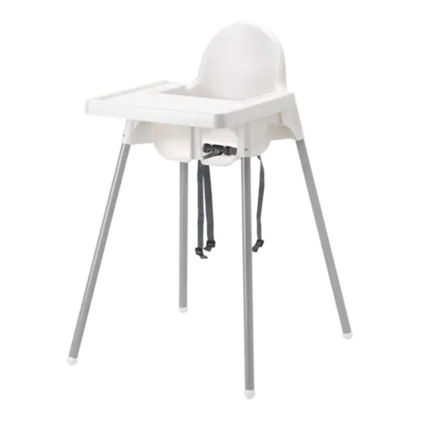 ANTILOP	High chair with tray, silver color white, silver color