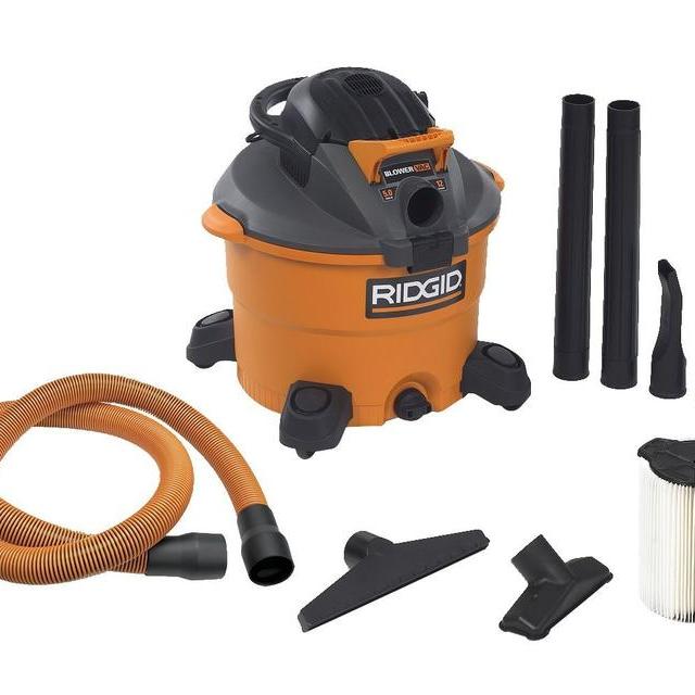 RIDGID Wet Dry Vacuums VAC1200 Heavy Duty Wet Dry Vacuum Cleaner and Blower Vac, 12-Gallon, 5.0 Peak Horsepower Detachable Leaf Blower Vacuum Cleaner with Pro-Grade Hose