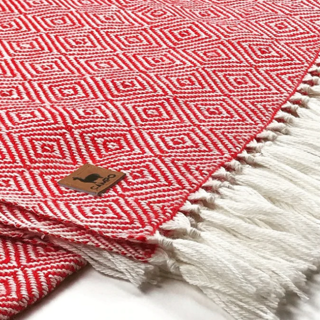 Alpaca Woven Diamond Blanket - Red