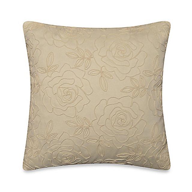 Rose Embroidery Square Throw Pillow in Cream