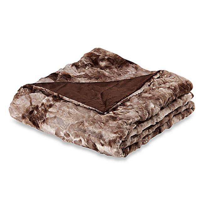 Faux-Fur Oversized Reversible Throw in Mauve