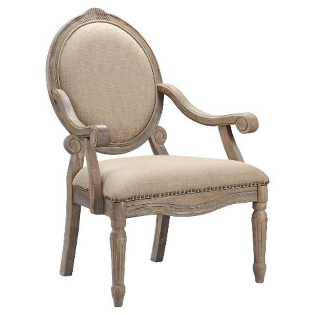 Brentwood Oval Back Exposed Wood Arm Chair - Linen