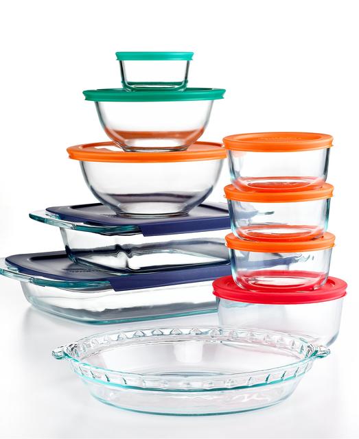 Pyrex 19 Piece Bake Store and Prep Set with Colored Lids