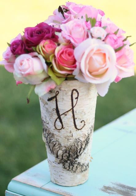 Personalized Birch Bark Wood Vase Rustic Home Decor (item E10290)