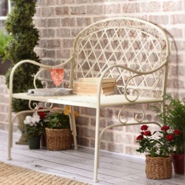 Cottage White Metal Bench