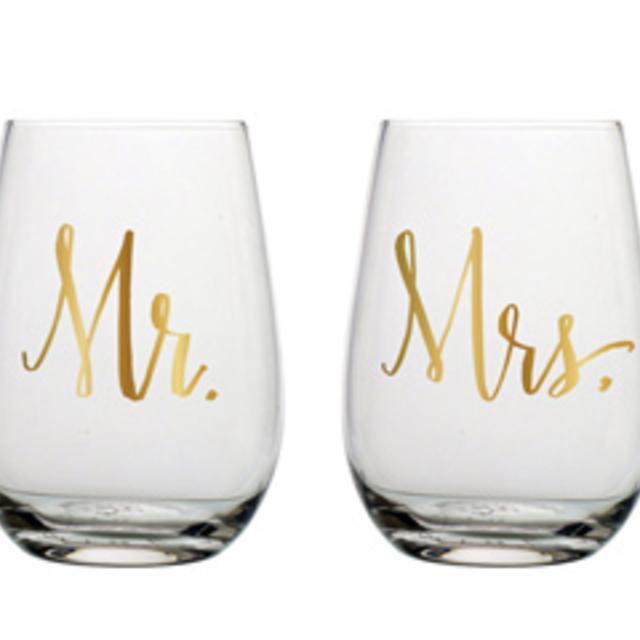 "Mr. & Mrs." Stemless Wine Glasses (Set of 2)