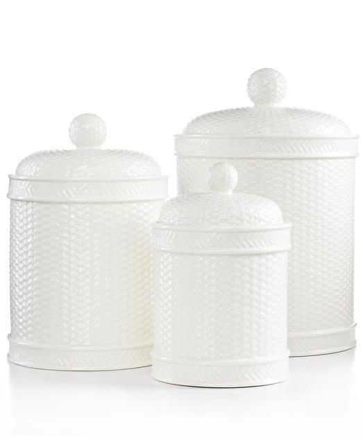 Martha Stewart Collection Set of 3 Whiteware Basketweave Canisters