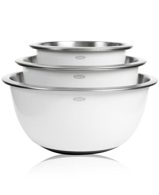 OXO Non-Skid Mixing Bowls, Set of 3 White Stainless Steel