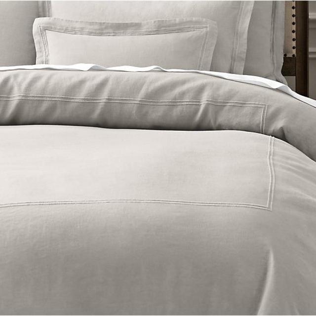 Stonewashed Belgian Linen Satin-Stitch Duvet Cover (Fog)