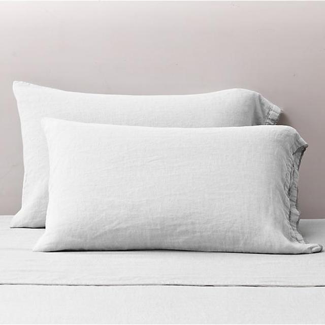 Stonewashed Belgian Linen Tipped King Pillowcases - White/Fog w/personalization (Set of 2)