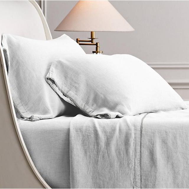 Stonewashed Belgian Linen Tipped King Sheet Set (Fog/White)