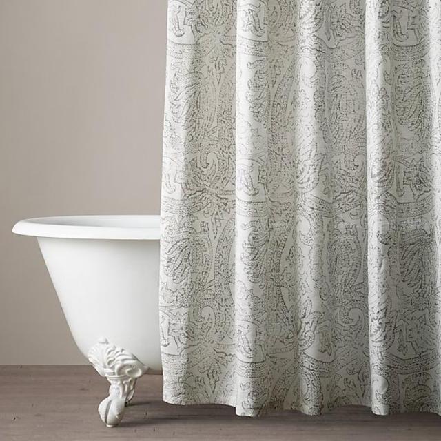 Italian Distressed Scroll Linen Shower Curtain - Fog