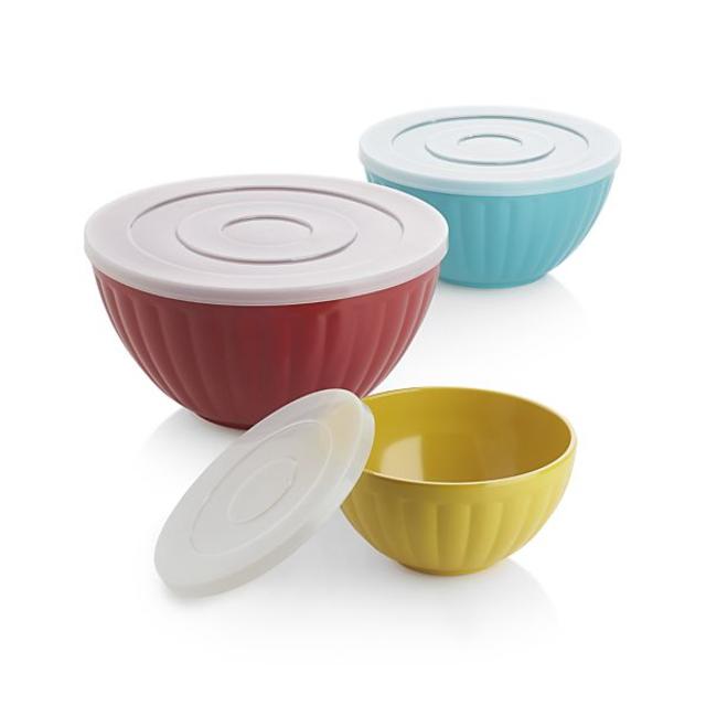 Crate & Barrel Set of 3 Melamine Bowls with Lids
