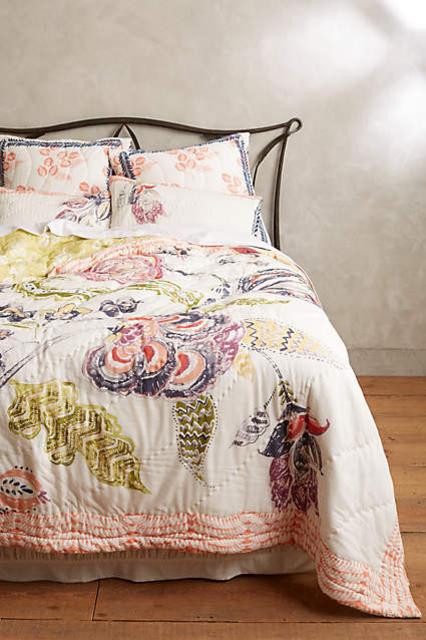 Anthropologie Woodblock Floral Quilt