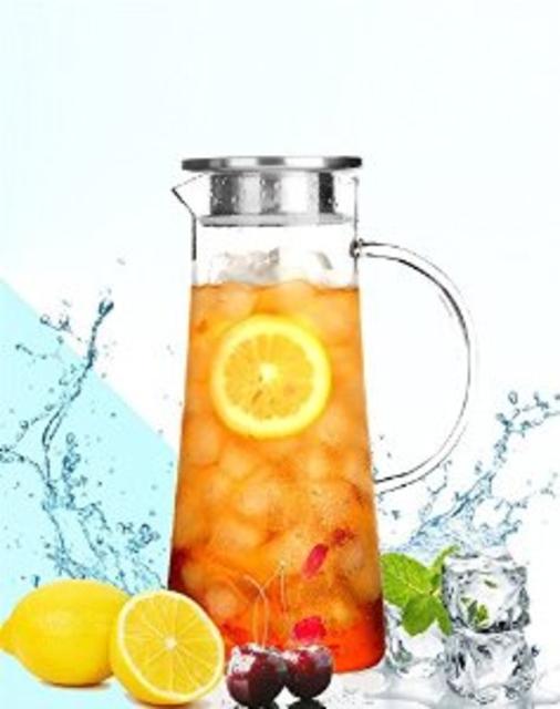 Luxtea Water Carafe and Drink Infuser Borosilicate Bottle Iced Tea Pitcher with Stainless Steel Filter Lid Can Hold 1.5L/ 53 oz for Infusing Water, Tea, Juice, Coffee，etc