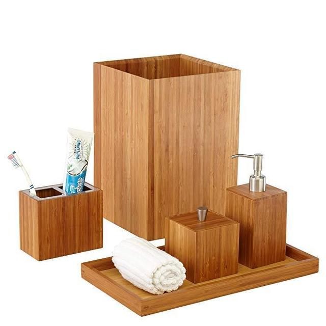 Seville Classics 5-Piece Bamboo Bath and Vanity Luxury Bathroom Essentials Accessory Set