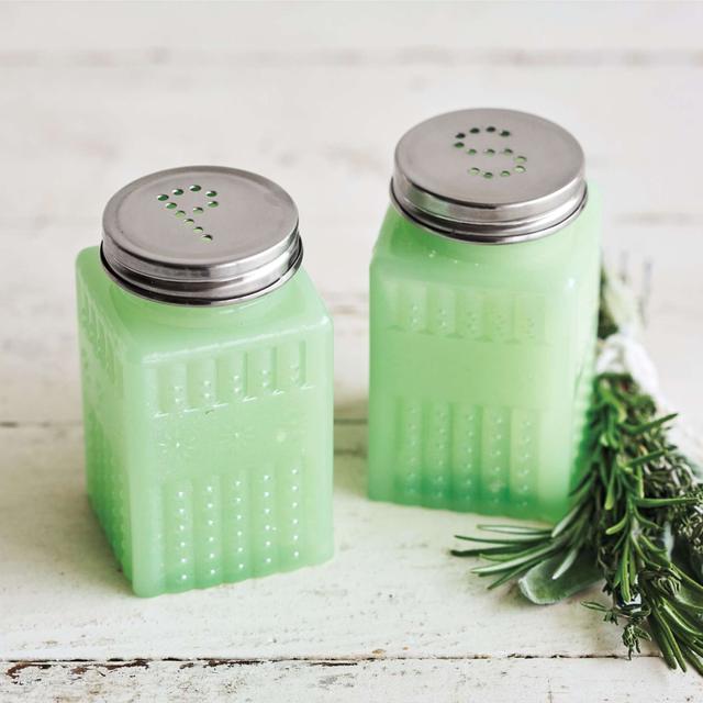 Green Glass Salt and Pepper Shakers